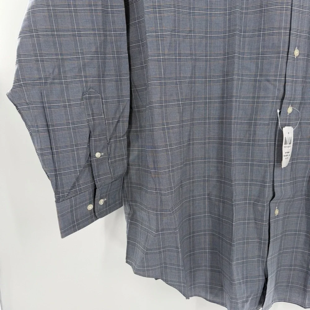 Paul Fredrick Mens Classic Fit Glen Plaid Dress Shirt Blue Brown 19 x 37 DHT580P